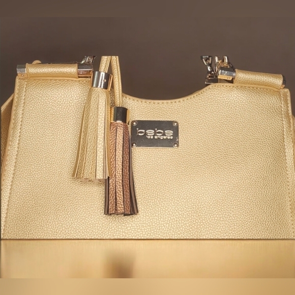 Bebe Gold Natalie Shopper Tote Satchel With Braided Handle NWOT - Picture 13 of 14